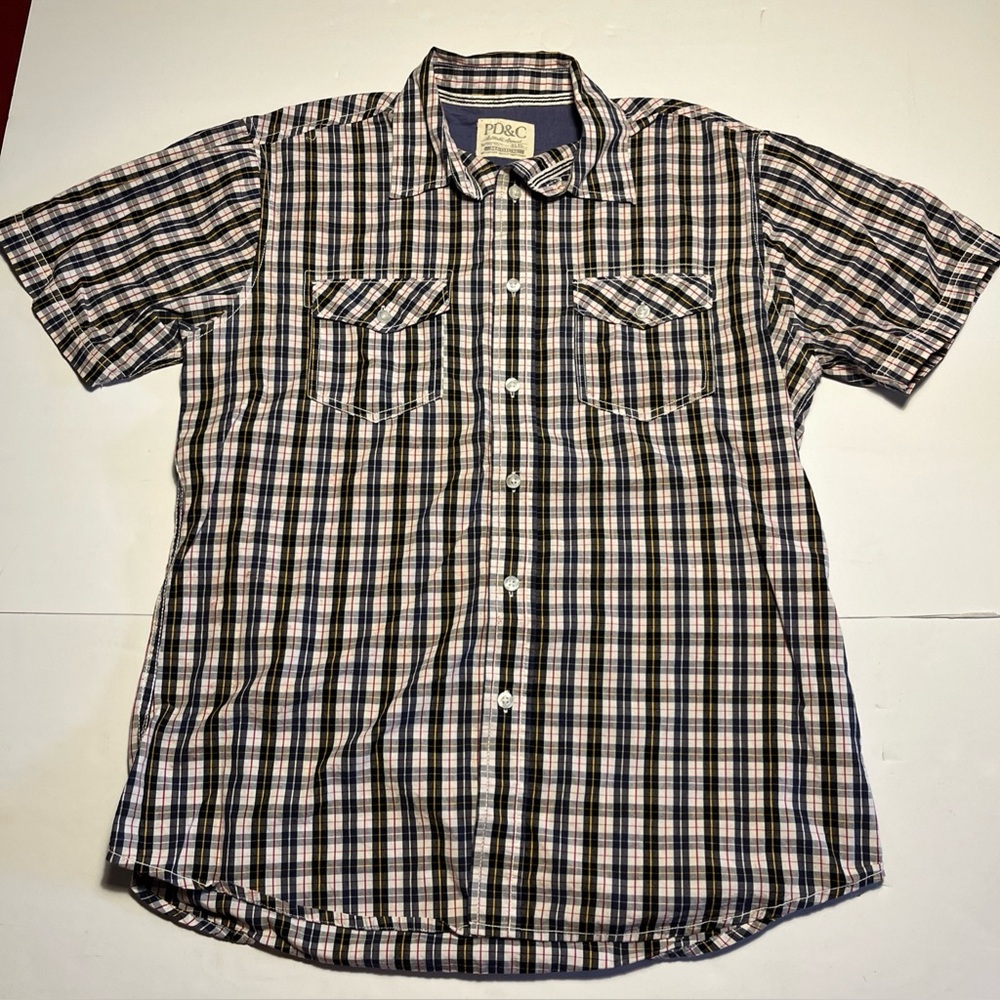 PD&C Plaid Cotton Button Up Short Sleeve Shirt